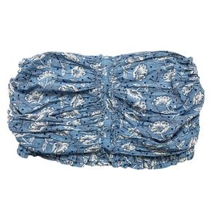 Anthropologie Blue and White Floral Strapless Smocked Tube Top RUNS LARGE